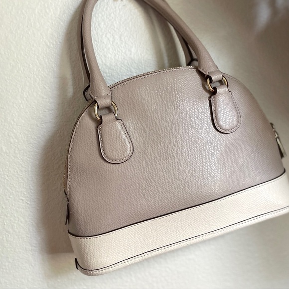 COACH Mini Cora Dome Satchel – Colorblock Taupe/Cream | Pebbled (Grain) Leather - Picture 6 of 15